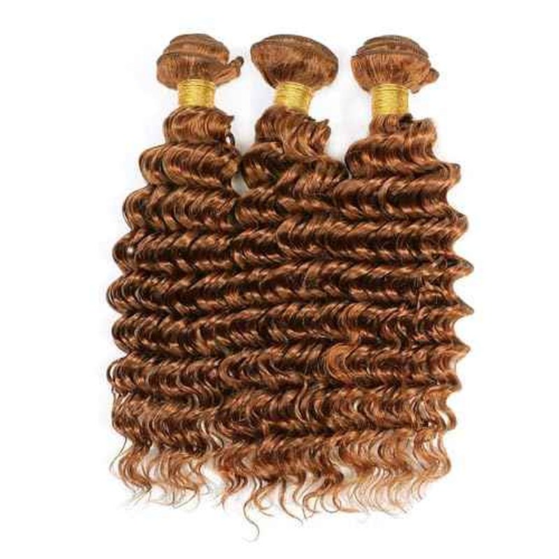 Augfst Brazilian Virgin Human Hair Bundles Color 30 Light Brown Deep Wave Bundles Human Hair 10 12 14 Inch Inch 12A Unprocessed Sewn In Quick Weave for Black Women