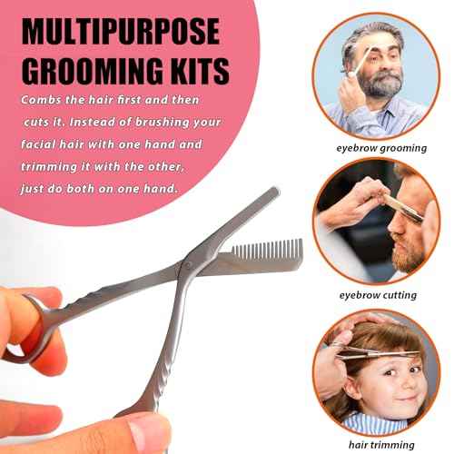 Eyebrow Trimming Scissors with Combs, Eyebrow Trimmers, Eyebrows Shaping Grooming Kit, Gifts for Men Women Stocking Stuffers, Powder Steel Sliver