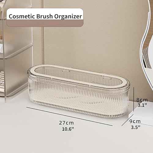 Makeup Brush Holder Organizer Clear Acrylic Makeup Sponges Organizer,Cosmetic Storage Case with Lid Display Case for Vanity (Brush Organizer)