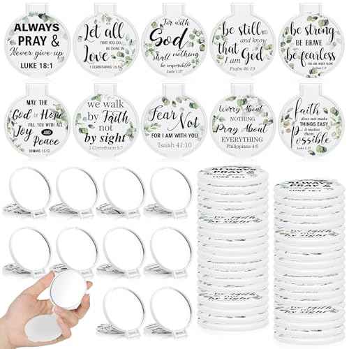 80 Pcs Christian Compact Mirrors Bulk, Christian Party Favors Religious Gifts for Women, Folding Compact Mirrors with Bible Gifts for Christmas