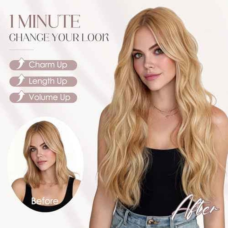 MY-LADY Wavy Halo Hair Extensions Real Human Hair for Women Medium Brown & Dark Blonde Clip in Remy Hairpiece with Adjustable Invisible Wire 20 Inch 70G