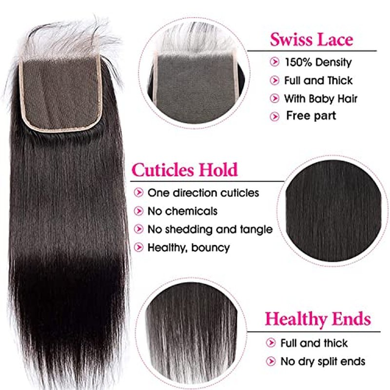 5x5 Closure Straight Human Hair 5x5 Hd Transparent Lace Closure 12A Virgin Human Hair Hd Lace Closure Pre Plucked With Baby Hair Natural Black Color(18inch)