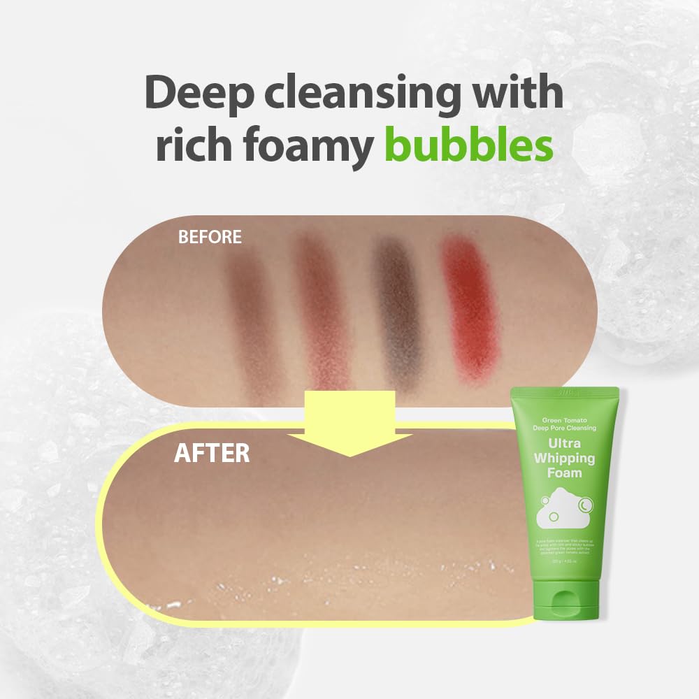 SUNGBOON EDITOR Green Tomato Deep Pore Cleansing Whipping Foam 4.24 oz | Korean Foaming Face Wash for Oily Skin | Blackhead Remover & Pore Minimizer | Hydrating Skincare