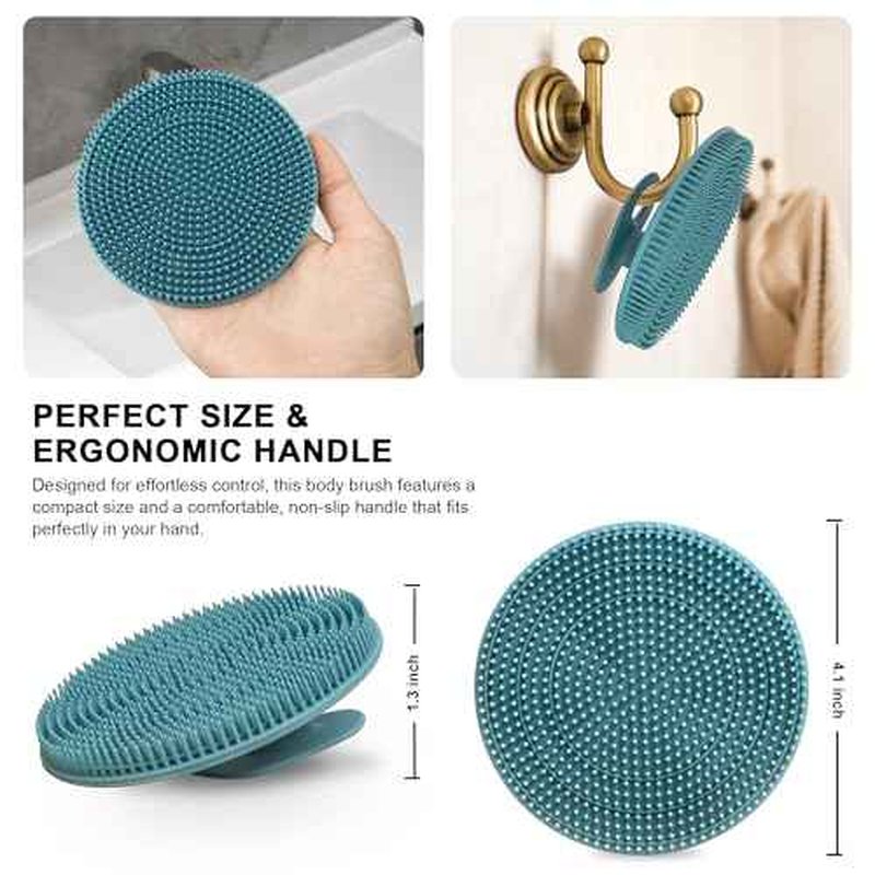 INNERNEED 2 Pieces African Net Sponge Exfoliating Shower Mesh Bath Washcloth Case, with 1 Silicone Body Scrubber Brush (DarkGreen)
