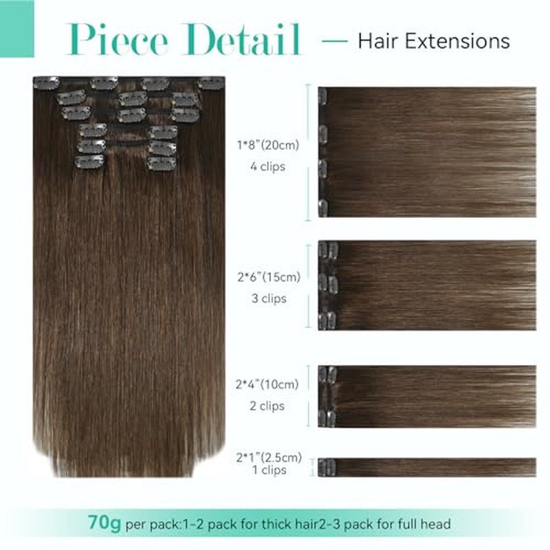 Ukira Brown Hair Extensions Real Human Hair, 18 Inch 75g 7pcs Medium Brown Clip in Hair Extensions Real Human Hair, Soft Natural Straight Remy Human Hair Clip in Extensions for Women