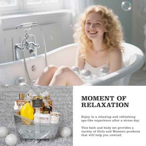 Spa Gift Basket, Luxury bath kit Christmas Gifts for Women, Bath and Body Almond Milk Vanilla Spa Gifts for Women, Bath Gift Set Shower Gel, Scent Lotion, Lip Mask, Birthday Holiday Bridal Shower