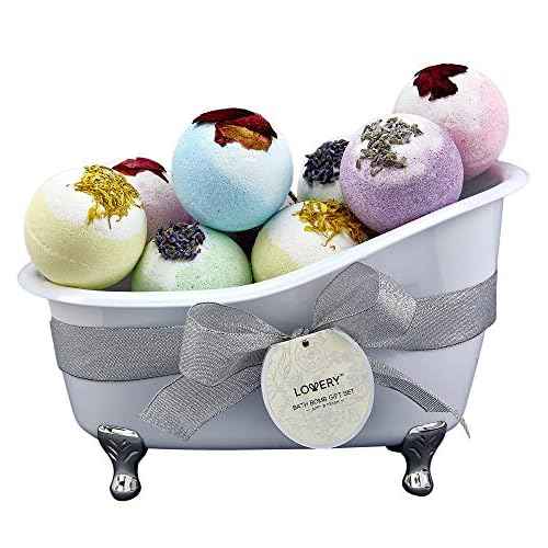 Bath Bomb Self Care Gifts for Women, White Elephant Gifts for Adults,10 Oversized Two Tone Bath Fizzies with Shea & Coco Butter Dry Flower Petals, Rich, Spa Bath Set in Cute Tub