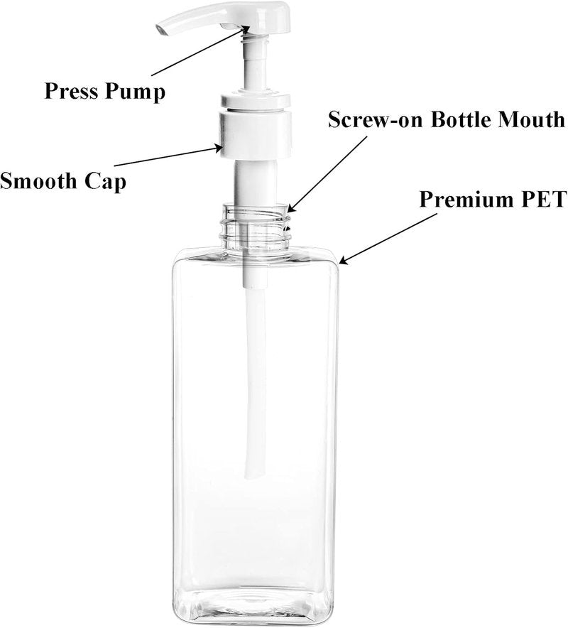 Okllen 16 Oz Plastic Pump Bottles - 12 Pack Clear Refillable Soap Dispensers for Shampoo, Lotion & Cleaning Products