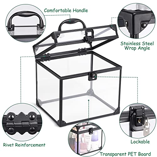 Noverlife Portable Crown Case for Pageants, 8x7x7.5inch Clear Makeup Tools Storage, Large Cosmetic Display, Travel Toiletry Organizer Train Box With Latches, Tiara Storage for Women