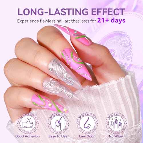 Makartt 3D Gel Nail Art: Clear 3D Painting Gels for Chrome Powder, 3D Sculpting No Wipe for Gel Nail Polish, 3D Carving Drawing Gels for Nails Art at Home & Salon DIY 0.28 fl.oz