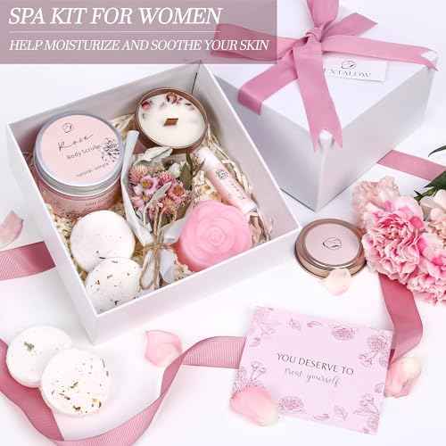 Spa Gifts for Women Bath and Body Gift Basket Mothers Day Gifts Rose Home Spa Set Self Care Gifts for Mom Sister Her Wife Birthday Gifts for Women Spa Kit Care Package Thank You Gifts