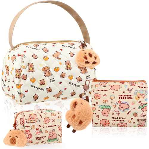 6 Pcs Capybara Gifts for Women Capybara Makeup Bags Kawaii Plush Keychains Small Toiletry Zipper Pouch Wallet Cute Stuffed Animal Keychain Plushies for Birthday Animal Lover Gifts