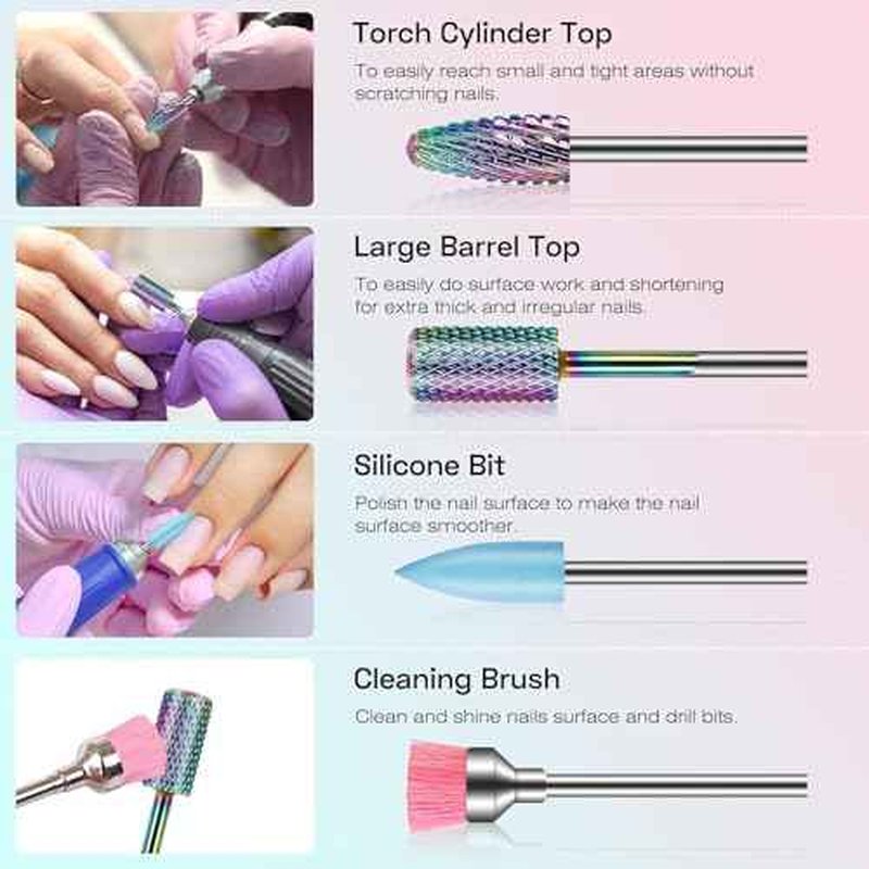 Depvko 10pcs Carbide Nail Drill Bits Set: Professional Cuticle Bit for Efile Nail Drill with 75pcs Small Sanding Bands (#80#120#180) & Mandrel Bit Acrylic Gel Nail Remover Tool Manicure Pedicure Kit