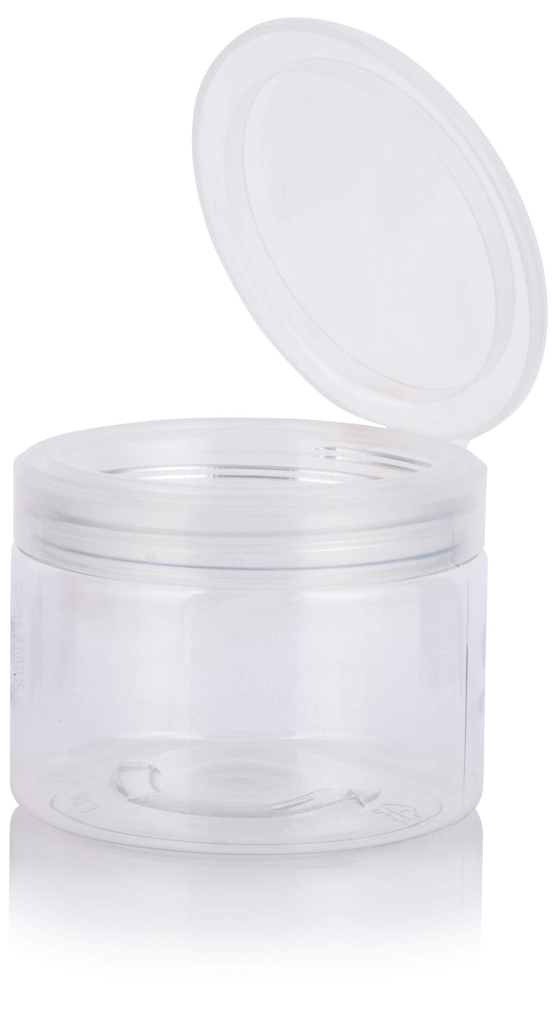 12 oz Clear PET Plastic Jar with Clear Natural Flip Top (12 Pack) + Spatulas
