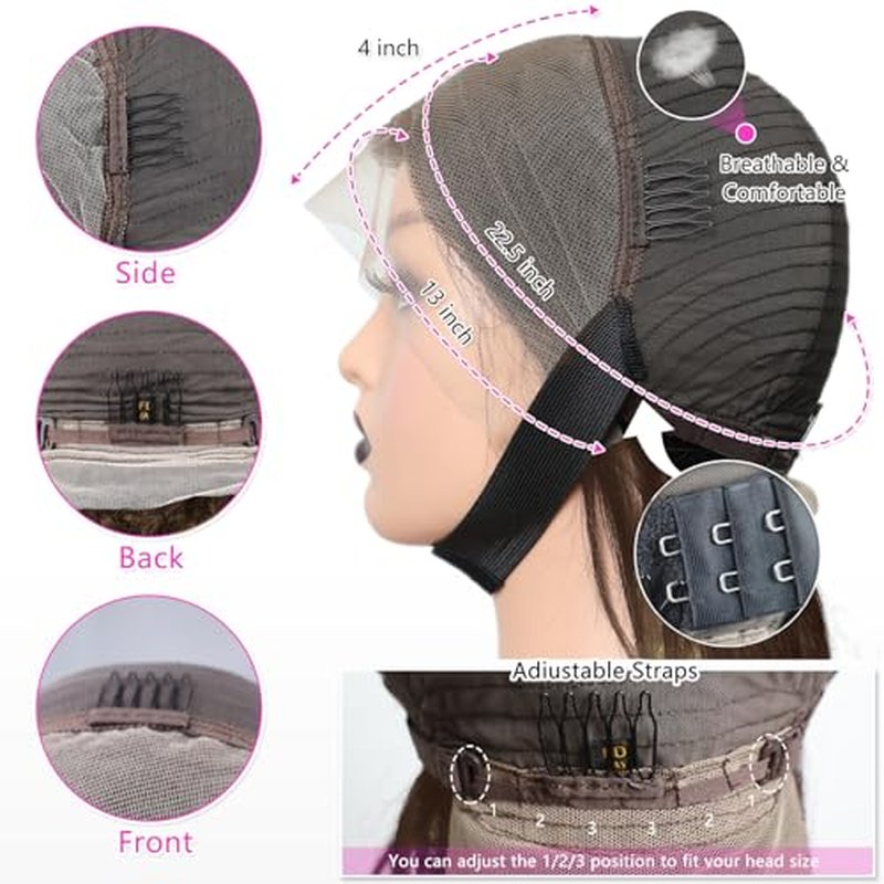 Chocolate Brown Bob Wig Human Hair Straight 13x4 HD Lace Front Wigs for Black Women Glueless Short Bob Lace Frontal Wig Human Hair Pre Plucked 150% Density #4 Color 16 Inch