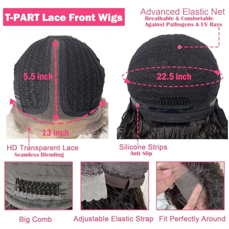 Short Lace Front Wigs for Black Women T Part 13x5.5x1 Glueless HD Lace Pre Plucked Hairline Deep Curly Wigs Afro Curly 100% Human Hair Wig Natural Color 8inch