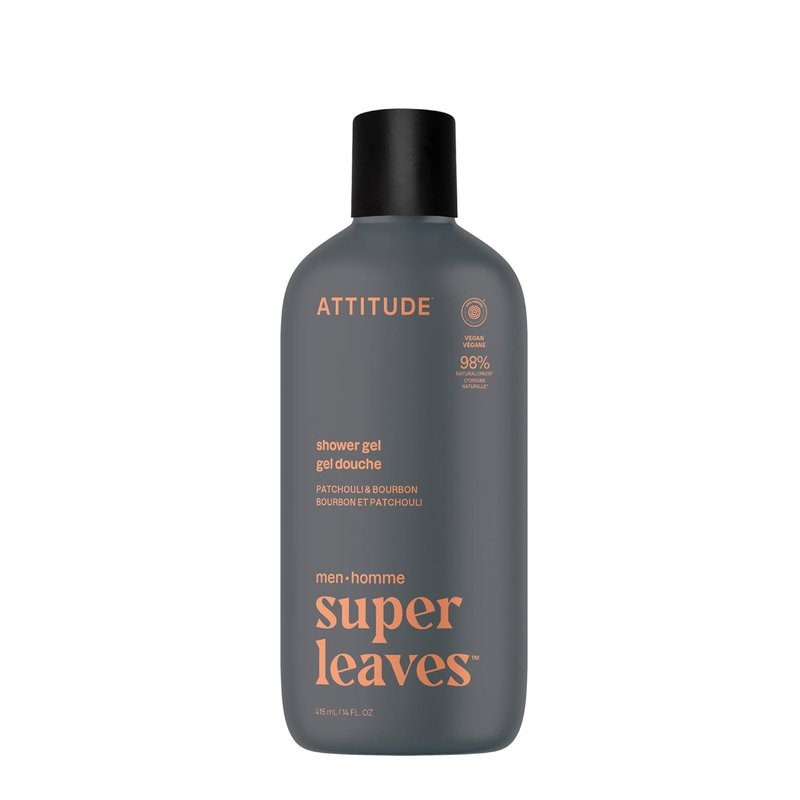 ATTITUDE Men's Shower Gel - 98% Natural Ingredients, EWG Verified | Patchouli & Bourbon, 14 Fl Oz