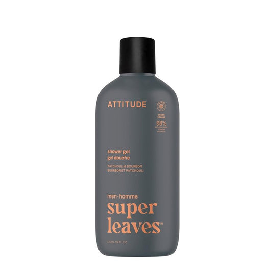 ATTITUDE Men's Shower Gel - 98% Natural Ingredients, EWG Verified | Patchouli & Bourbon, 14 Fl Oz