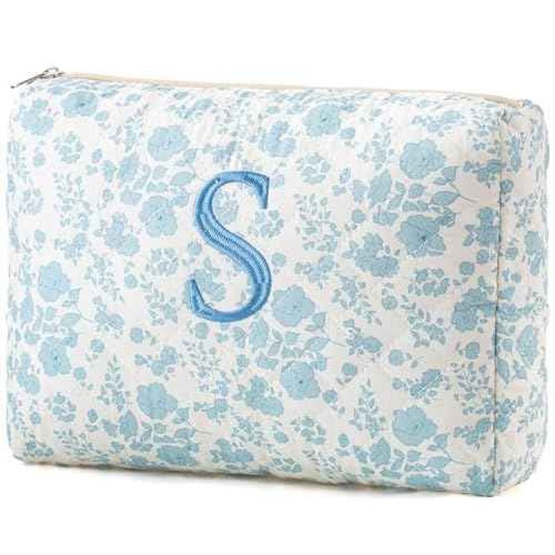 HBselect Initial Quilted Makeup Bag, Cotton Large Travel Makeup Bag, Cute Floral Coquette Make up Bag Cosmetic Bag Toiletry Bag for Women Girls S