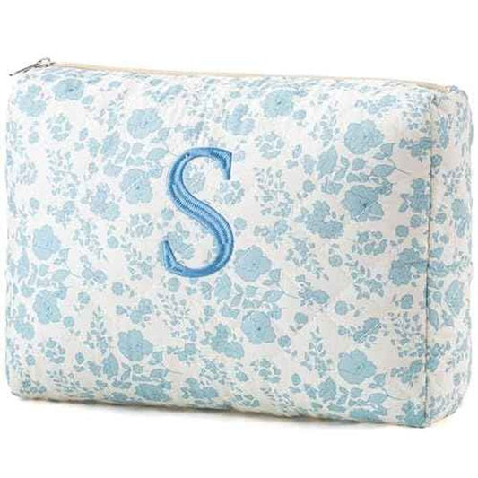 HBselect Initial Quilted Makeup Bag, Cotton Large Travel Makeup Bag, Cute Floral Coquette Make up Bag Cosmetic Bag Toiletry Bag for Women Girls S