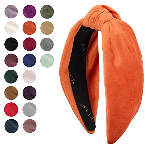 Fall Headbands for Women Girls Trendy Warm Stylish Orange Velvet Womens Knotted Headband for Women's Hair, Wearable All Day Head band Top Knot Fashion Designer