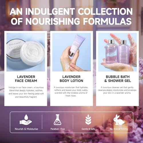 BODY & EARTH Bath and Body Gift Set - Luxurious 6 Pcs Bath Kit for Women, Relaxing Spa Set with Lavender Scent, Perfect Birthday Gift Set for Women Includes Bubble Bath, Shower Gel, Body Lotion