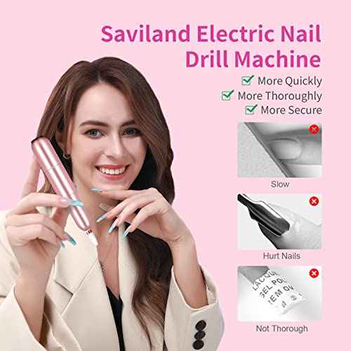 SAVILAND Electric Nail Drill: 20000RPM Pro Portable Efile Nail Drill Machine Professional Nail File Complete Drill Bits for Remove Acrylic Nails Manicure & Toenails Nail Care Home Salon DIY Nail Art
