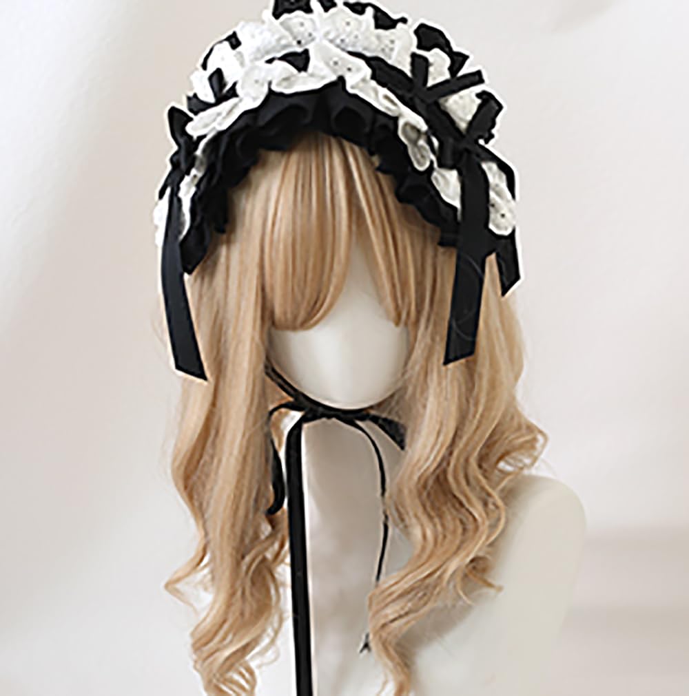 TTYAO REII Lolita Accessories Gothic Lolita Headband Hair Accessories Bow Maid Headdress for Cosplay Party (Black and White)