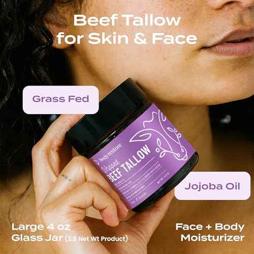 Body Restore Grass Fed Whipped Beef Tallow for Dry Skin, Face - Manuka Honey, Jojoba Oil, Christmas Stocking Stuffers, White Elephant, Birthday Gifts for Women, Men, Travel Essentials - Lavender