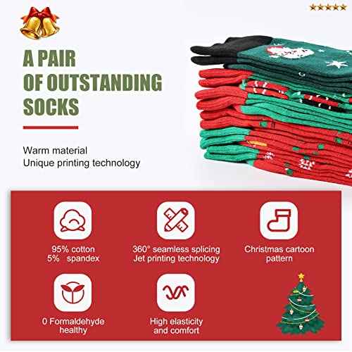 6 Pairs Christmas Socks for Women,Xmas Crew Socks Holiday Gift Novelty Socks US Size 6-13