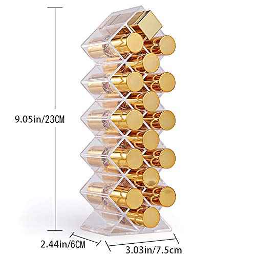 Lipstick Holder Organizer 16 Spaces Acrylic Stackable Fish Shape Lipstick Tower, Lip Gloss Storage Stand, Perfect for Lipgloss Organizers Makeup Vanity Display, Clear (1 Pack)