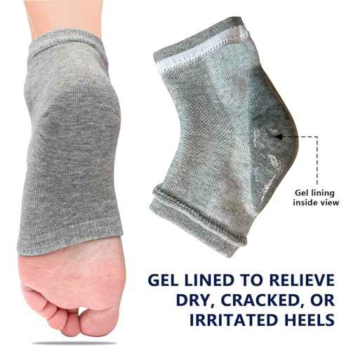 Moisturizing Gel Heel Socks for Dry Cracked Feet - 2 Pairs - Spa Socks for Cracked Heel Treatment - Heal Dry Heels - Night Care Skin - Foot Care for Women & Men (Regular, Grey)