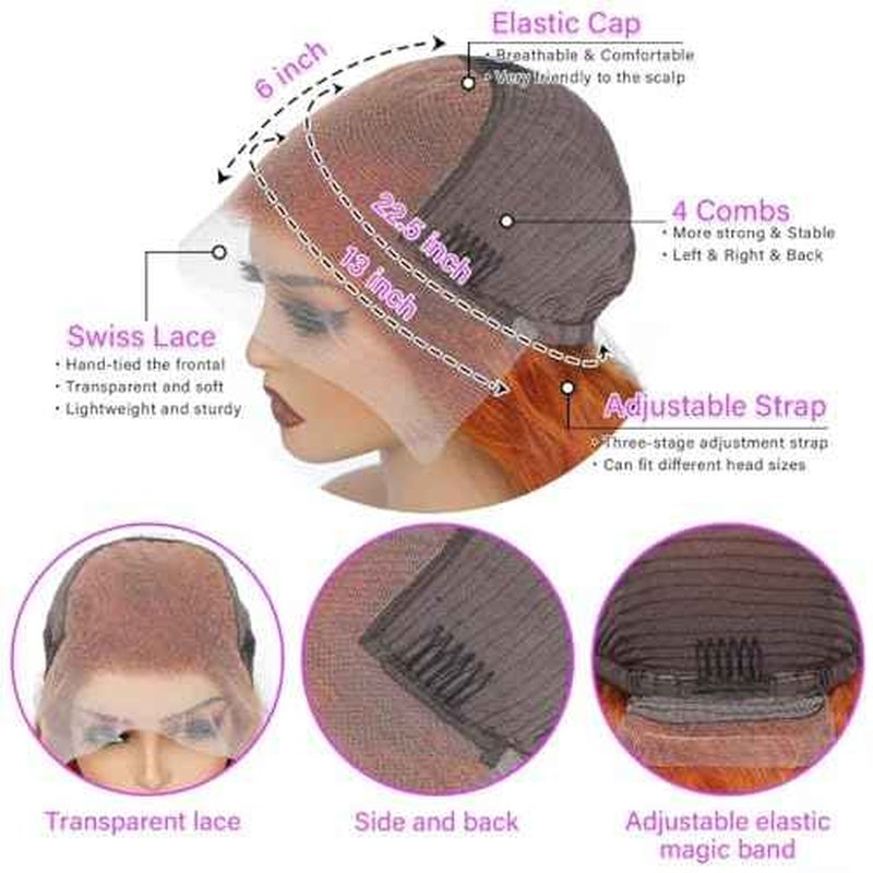 Ginger Lace Front Wigs Human Hair 13X6 Orange Ginger Body Wave HD Lace Frontal Wigs for Women Glueless Auburn 350 Color Pre Plucked Natural Hairline 180% Density Super Soft 22 Inch
