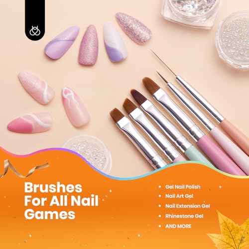 Beetles Gel Polish Nail Art Brushes, 6 Pcs Fingernail Art Design Pens, Wood Alloy Handle, Dotting Pen Clean Up Liner French Nail Brush Set, DIY Manicure Tools Gift for Women