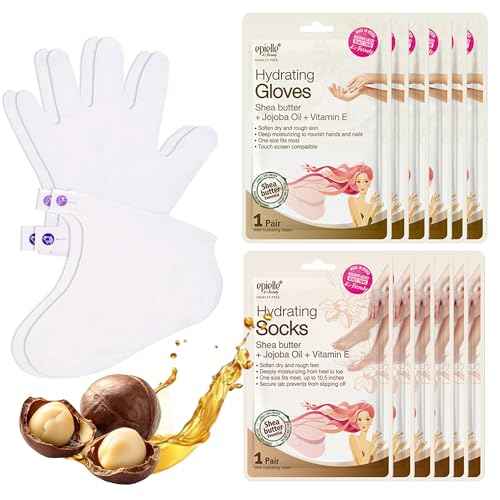 Epielle Hydrating Hand & Foot Masks for Dry, Overworked Skin, Self Care Gifts for Women, Spa Kit, Stocking Stuffers, Thanksgiving Essentials, 6 Moisturizing Gloves & 6 Moisturizing Socks