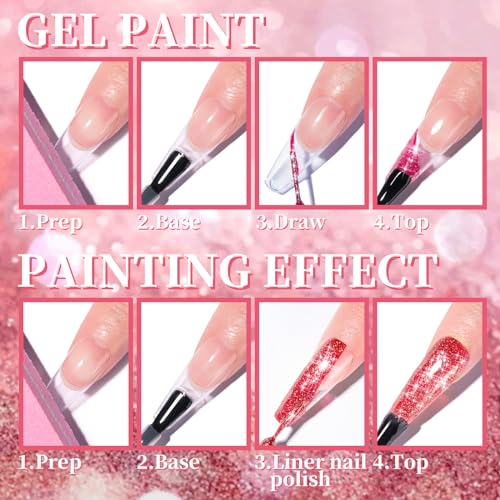 Clara Colors Glitter Gel Polish Set for Winter, 20 Color Nail Art Set - Red, Yellow Gel Polish for Swirl, French Tip Painting Designs - Built-In Nail Art Brush