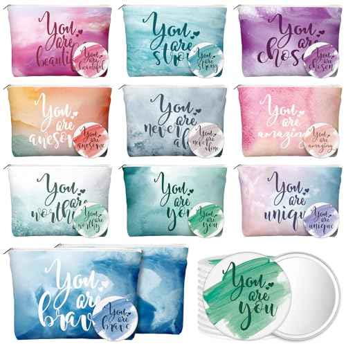 60 Pcs Employee Appreciation Gifts Inspirational Canvas Makeup Bags Compact Mirrors Bulk Cosmetic Bags Portable Mirror Thank You Gifts for Women Christmas Nurse Practitioner (Inspiration)