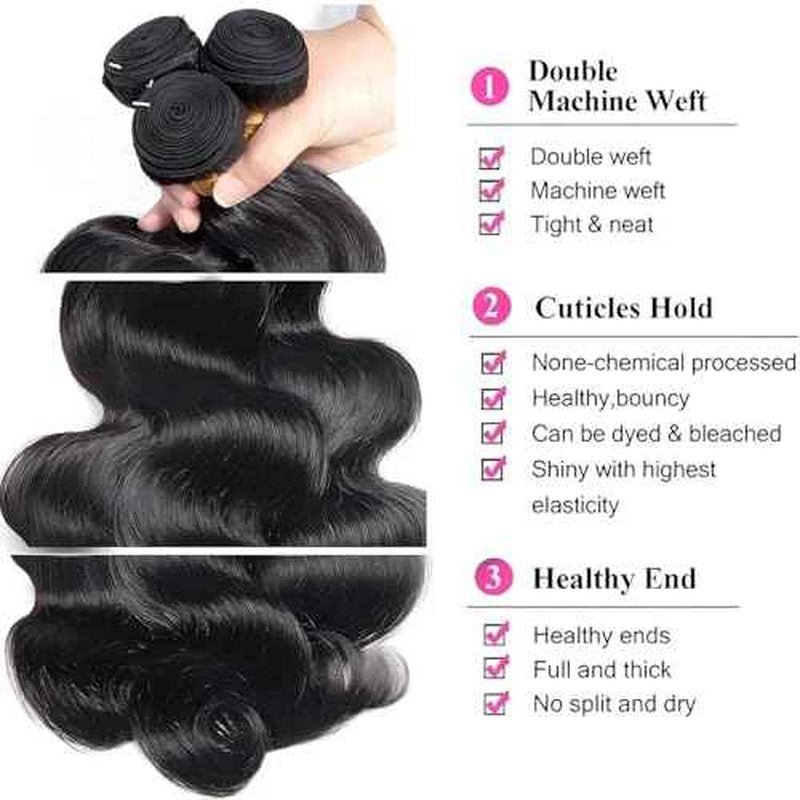 Augfst Brazilian Virgin Human Hair Bundles 12 14 16 Inch Body Wave Bundles Human Hair Natural Color Inch 12A Unprocessed Sewn In Quick Weave for Black Women