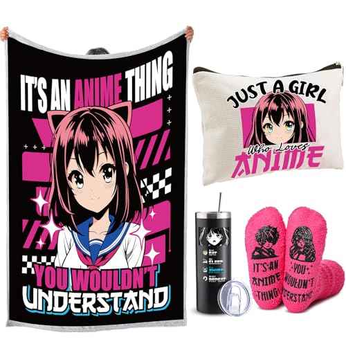 Christmas Anime Japan Kawaii Lover Gifts for Women Anime Lover for Teen Sister Fan Who Loves Japan Gift Birthday Kawaii Gifts Tumblers Cups Blanket Makeup Bag Socks