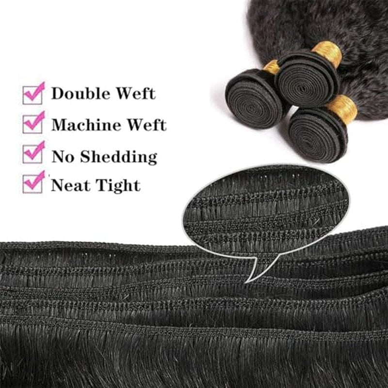 Hair Bundles 12A Yaki Kinky Straight Human Hair 1 Bundles 100% Unprocessed Mongolian Virgin Human Hair Weave Extensions Natural Color Single Bundles (28 inch)