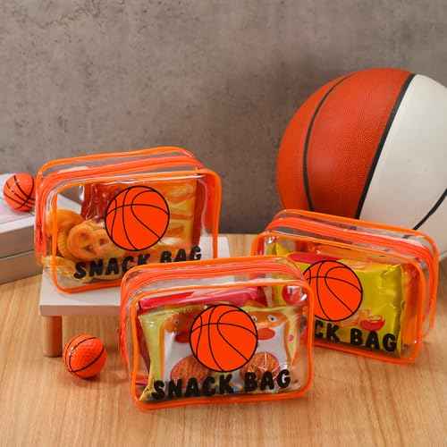 Yeyeplum 12 Pcs Basketball Snack Bags for Team Gifts Basketball Goodie Treat Candy Pouch Bags Clear PVC Waterproof with Zipper Party Favors for Team Ground Christmas Birthday Gifts Sport Supplies