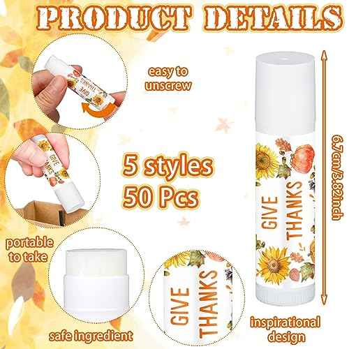 50 Pcs Thanksgiving Lip Balms Friendsgiving Party Favors Bulk Thanksgiving Lip Balm Fall Party Gifts Autumn Basket Stuffers Small Thank You Gift for Women Men Staffs (Honey Flavor)