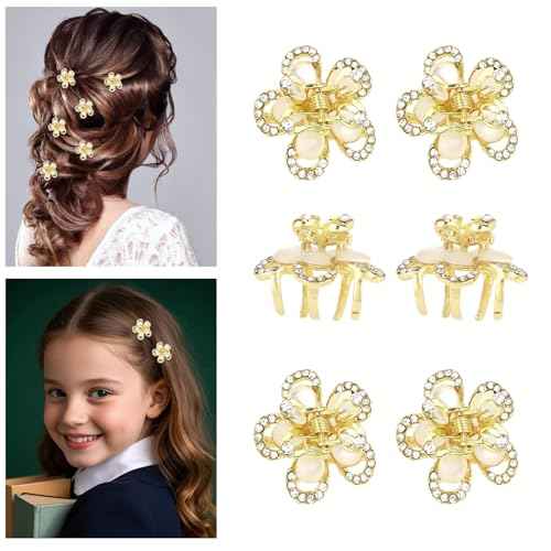 Small Claw Clips for Women Cute Flower Rhinestone Hair Clips for Thick Thin Hair Non Slip Wedding Bridal Prom Short Crystal Hair Accessories for Girls Fashion Gold Accessories