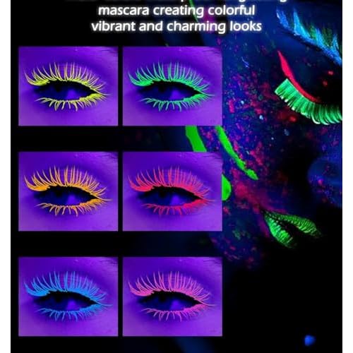 MAEPEOR Neon Mascara 6 Colors Blacklight Eyelash Waterproof and Smudgeproof Longlasting Fluorescent Mascara for Daily Wear and Halloween Christmas (Set 01)