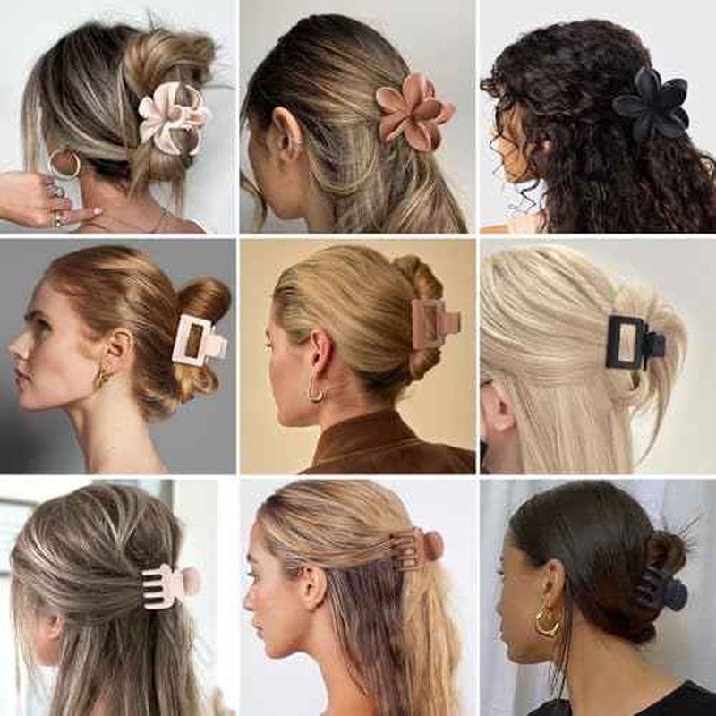 3 Styles Medium Hair Clips for Women 9 Pcs Small Claw Clips for Thin Hair Flower Hair Clips for Thick Hair Square Hair Claw Clips for Girls Hawaiian Plumeria Hair Accessories for Women (Brown)