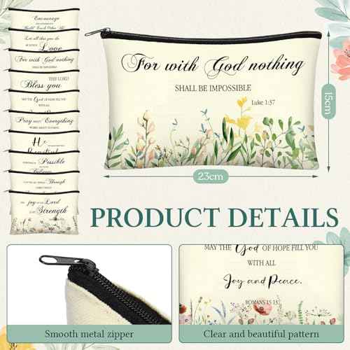 Abbylike 40 Pcs Christian Gift for Women Include 20 Bible Verse Makeup Bags 20 Christian Compact Mirrors Inspirational Religious Scripture Gift for Mom Sister Birthday Christmas(Elegant Style)