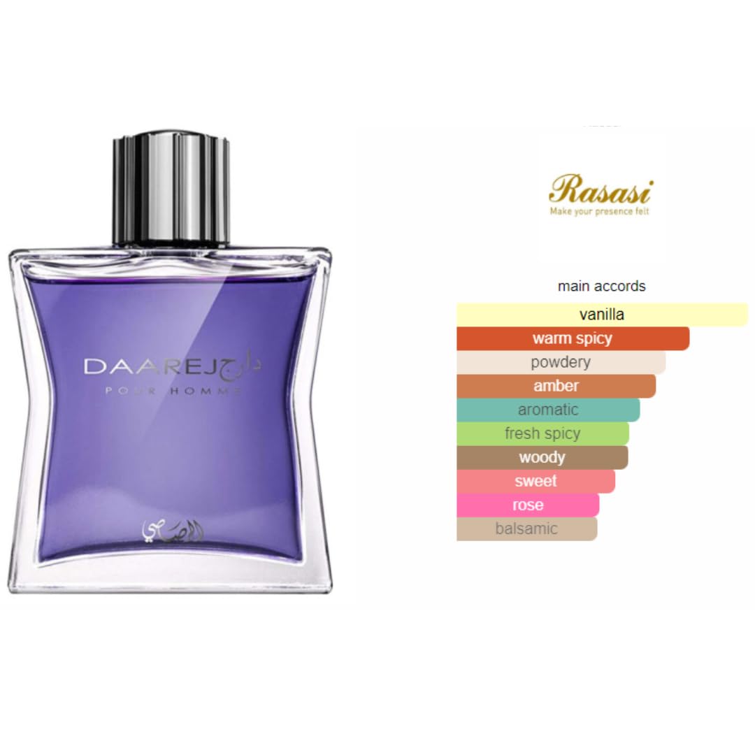 Rasasi Daarej Pour Homme Eau De Parfum Spray - 3.4 Oz | Long-Lasting Fragrance for Men