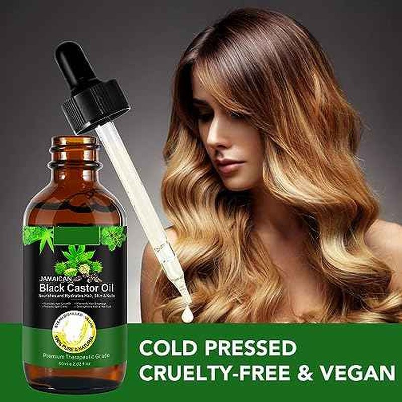 Jamaican Black Castor Oil One Single Ingredient 100% Pure Cold Pressed Castor Oil,Stimulate Thicker Fuller Hair Eyelashes Eyebrows Growth Serum,Scalp Face Body Skin Nail Moisturizer for Unisex
