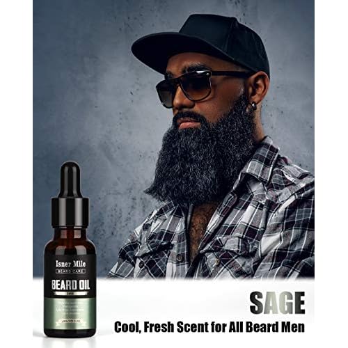 ISNER MILE Beard Oil Kit for Men Conditioner: Cedarwood Sandalwood Sage Orange Unscented, Mustaches Soften Moisturizing, Valentines Gifts for Him Husband, Fathers Birthday Gifts for Dad Men Boyfriend