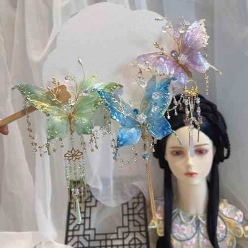 Large Fairy Wing Hair Clips, Butterfly Tears Tassel Hair Clip, 3D Moving Wings Hair Clips, Suitable for Christmas gifts, weddings, Butterfly & Beaded Design Hairs Claws for Hairstyles (Green)